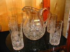 SET BROCCA DI CRISTALLO,CON 6 BICCHIERI, NUOVO,INTERAMENTE SCOLPITO A MANO