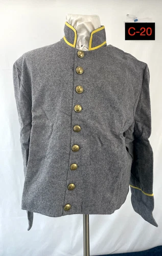 Civil War Confederate Gray Wool Jacket with Yellow Cavalry Trim - Size 52