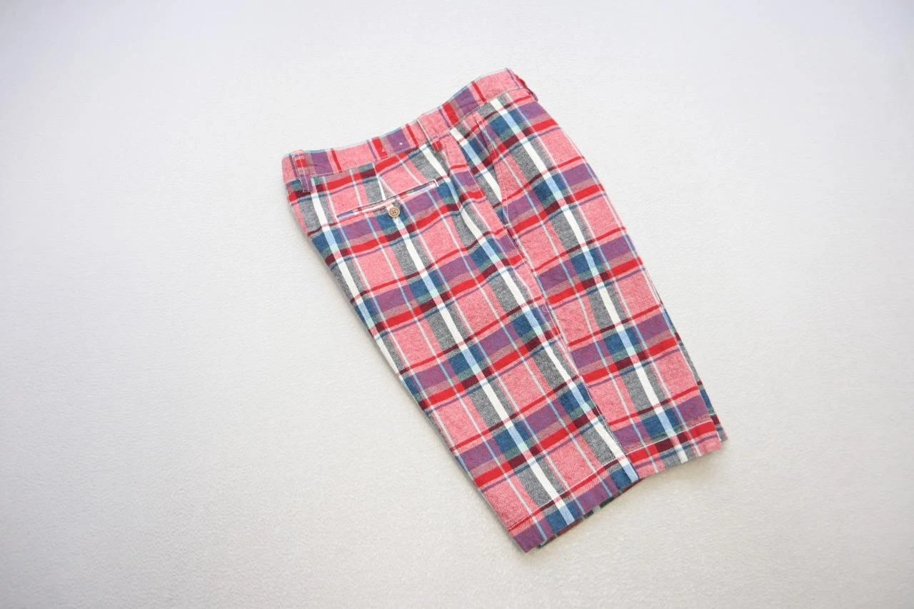 J Crew Rivington Linen Blend Khaki Shorts Plaid Flat Casual Prep Mens Size 34