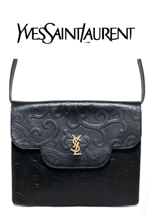 YSL YVES SAINT LAURENT Arabesque Clutch Shoulder Handbag Black