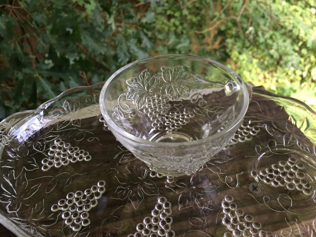 Vintage Clear Glass Serving Snack Trays With Tea Cup And