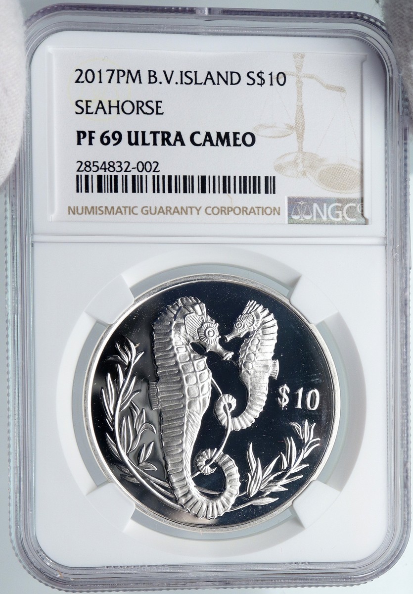 2017 British Virgin Islands UK QUEEN - SEAHORSE Proof Silver $10