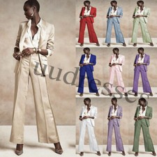 Silk Satin Women Suits 2 Piece Ladies Work Wear Blazer Wedding Party Fashion Set