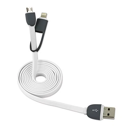 Cable de datos USB Reiko 39" 2 en 1 para dispositivos de 8 PIN y MICRO-USB color blanco Foto 4 de 4