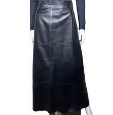 Vintage Yvonne Marie Black Leather A-Line Maxi Skirt Women's 12 Raw Hem Back Zip
