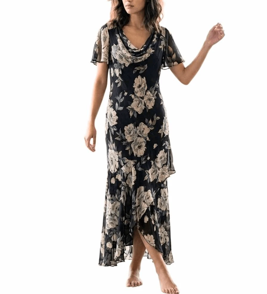 eva tuscan blue embroidered floral maxi dress Women's Dresses for sale our print pima jersey brand: Belle the Label Black Satin Gown With Color:Black Stars