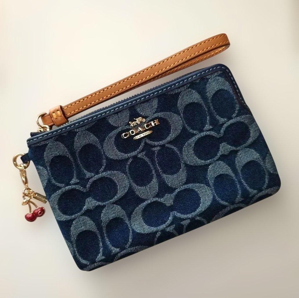 COACH Pouch Wallet Corner Zip Wristlet Signature Denim | eBay