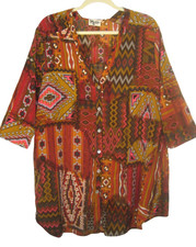 SHOW ME YOUR MUMU Oversized SATIN Button-Up AZTEC PETA TUNIC TOP/BLOUSE Sz S