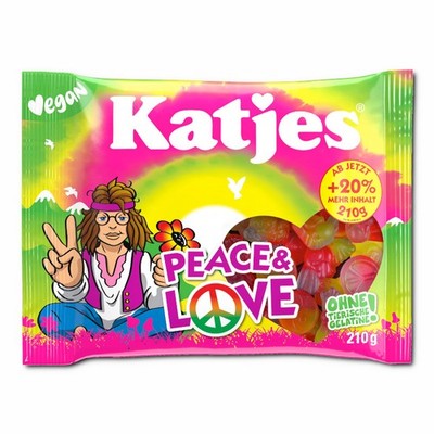 (6,05 /1kg) Katjes Peace & Love, veganes Fruchtgummi, 210g Beutel