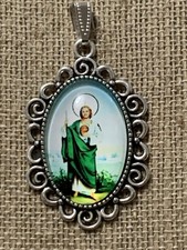 NUEVO ANUNCIO* HERMOSO LG. COLGANTE CAMAFEO CÚPULA CRISTAL SAN JUDE.30X20MM.Plata
