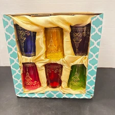 The Wine Savant 6-Piece Colored Moroccan Style Glass Set with Gold Trim