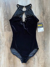 BALERA DANCEWEAR new black plush velvet one piece dance leotard women's SMALL S