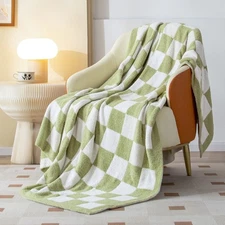SeaRoomy Checkered Throw Blanket Ultra Soft Cozy Reversible Checkerboard Fuzzy