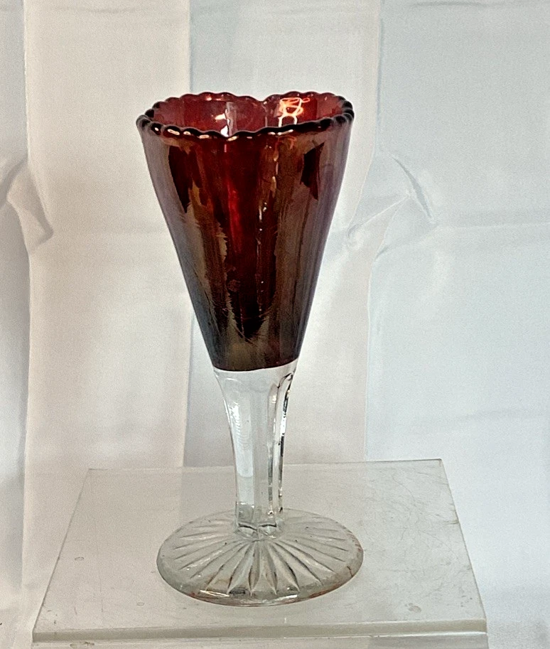 Vintage Ruby Red EAPG Flash Glass Trumpet Vase 6" - Image 4 of 4