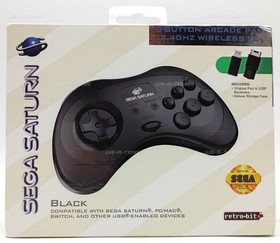 Sega Saturn Black 8-Button Arcade Pad 2.4 GHZ Wireless V2 Video Game Remote 2012