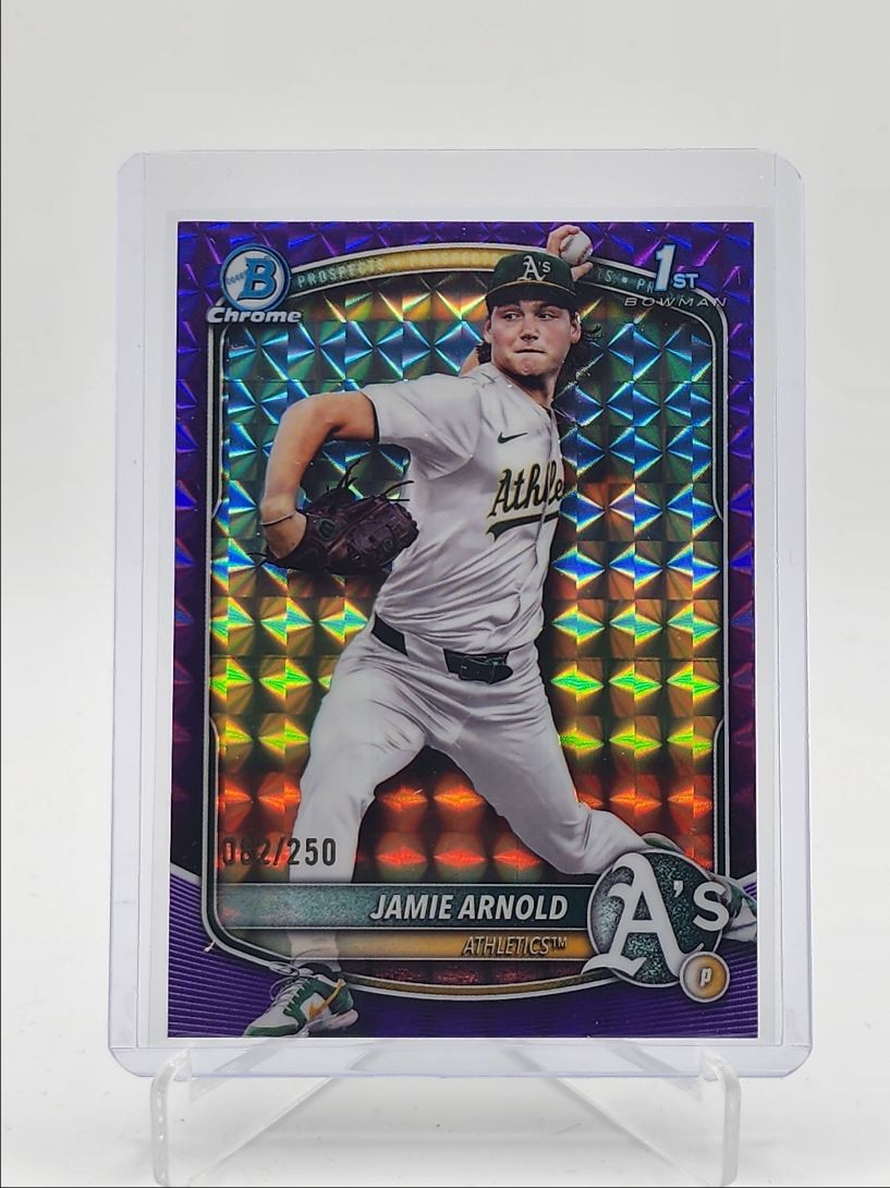JAMIE ARNOLD 2025 BOWMAN CHROME DRAFT 1ST PURPLE GEOMETRIC /250 Q5672