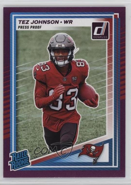 2025 Panini Donruss Rated Rookie Press Proof Purple Tez Johnson #313 RC
