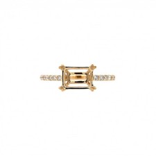 8x6mm Emerald Cut Semi Mount Ring Yellow Gold 925 Sterling Silver CZ Accent Ring