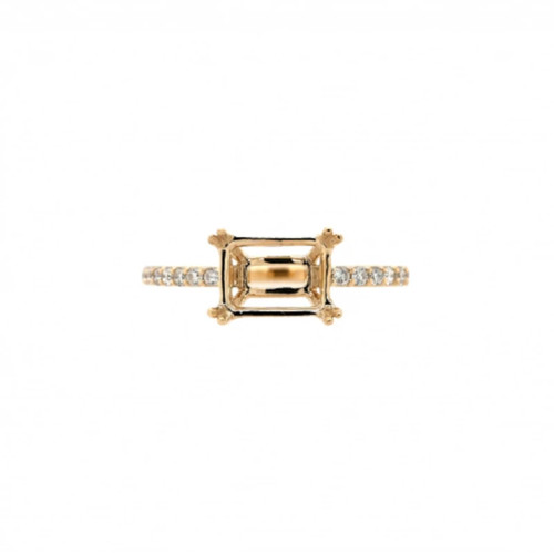 8x6mm Emerald Cut Semi Mount Ring Yellow Gold 925 Sterling Silver CZ Accent Ring