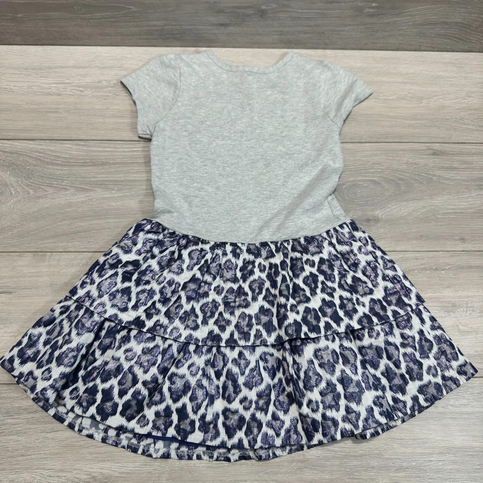 AphOrism Girls Dress Age 7-8 Years Blue Grey Blue Metalic 100% Cotton image 5