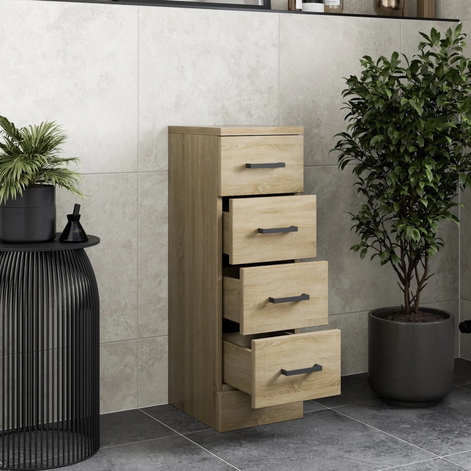 Bathroom 4 Drawer Storage Unit Cabinet 250mm Modern Furniture Oak Effect - Image 3 of 4