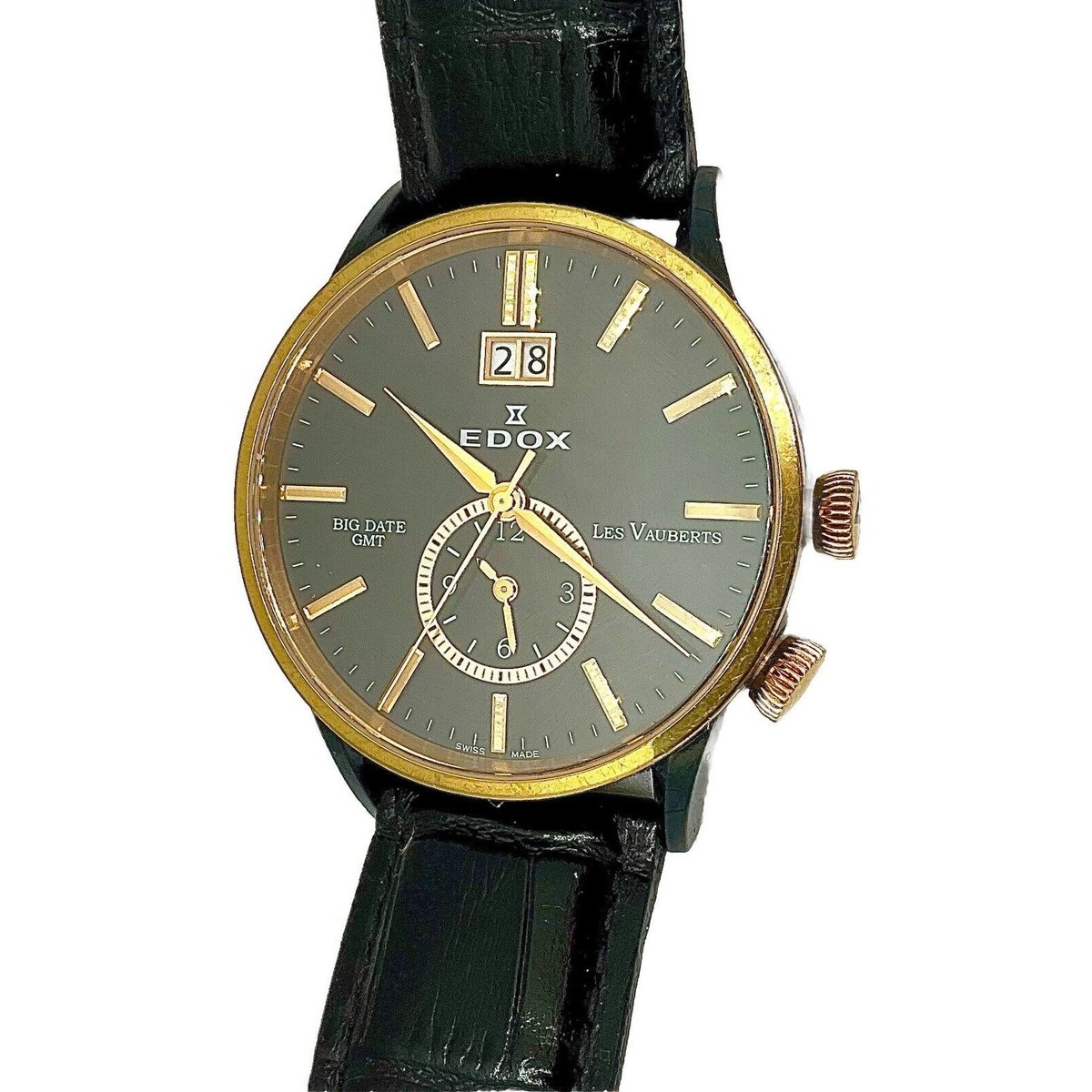 Edox Men’s Watch Les Vauberts Big Date GMT Rose Gold PVD 62003