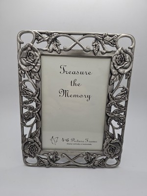 Vintage Antique Silvertone Rose Border Photo Frame 90s Cottage Core Coquette 4x6
