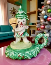 Vintage Christmas Snowman Candleholder Lipper & Mann 1950s Japan MCM