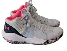 Under Armour UA Jet 21 Gray Pink Girls Basketball Shoes Sneakers Youth Size 6Y