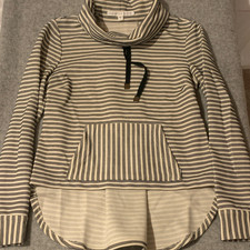 Veronica Beard XS Cream/Black Striped Cowl Neck 1/4 Zip Sweatshirt Pockets