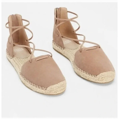 NWOT Eileen Fisher D Orsay Lee Espadrille Flat Sandals 5 Tan Latte Leather