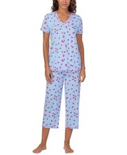 NWT L size Cuddl Duds Women's 2-Pc. Cropped Short-Sleeve Pajama Set - Blue Print