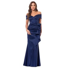 XSCAPE Women's Taffeta Off-The-Shoulder Sweetheart Gown Navy 6