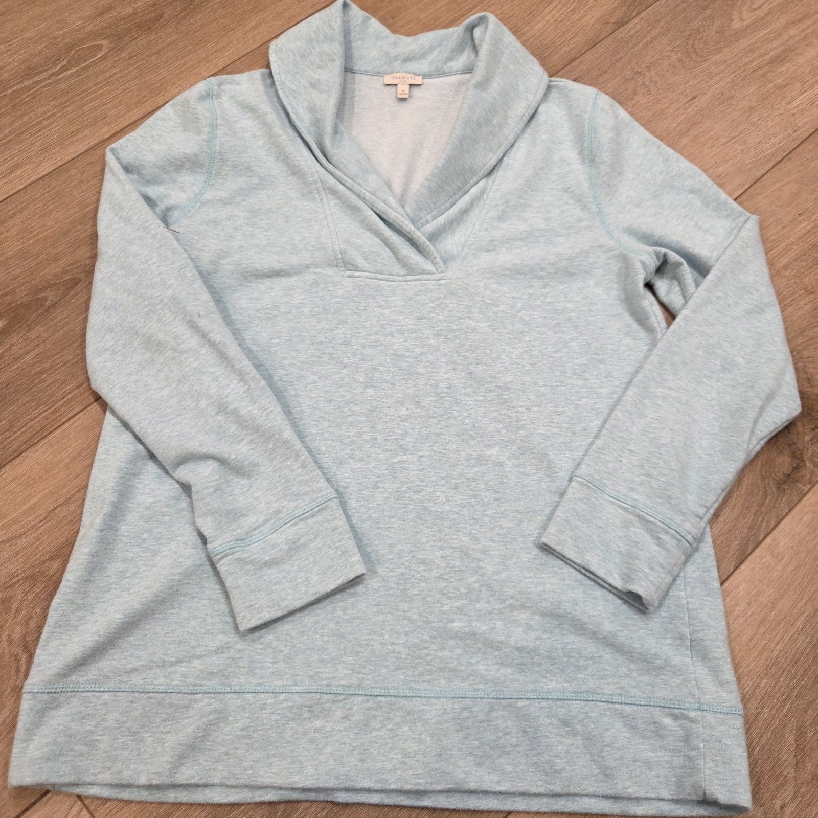 TALBOTS Lght Blue/aqua Pullover Sweatshirt Shawl Collar Long Sleeve Soft Knit M