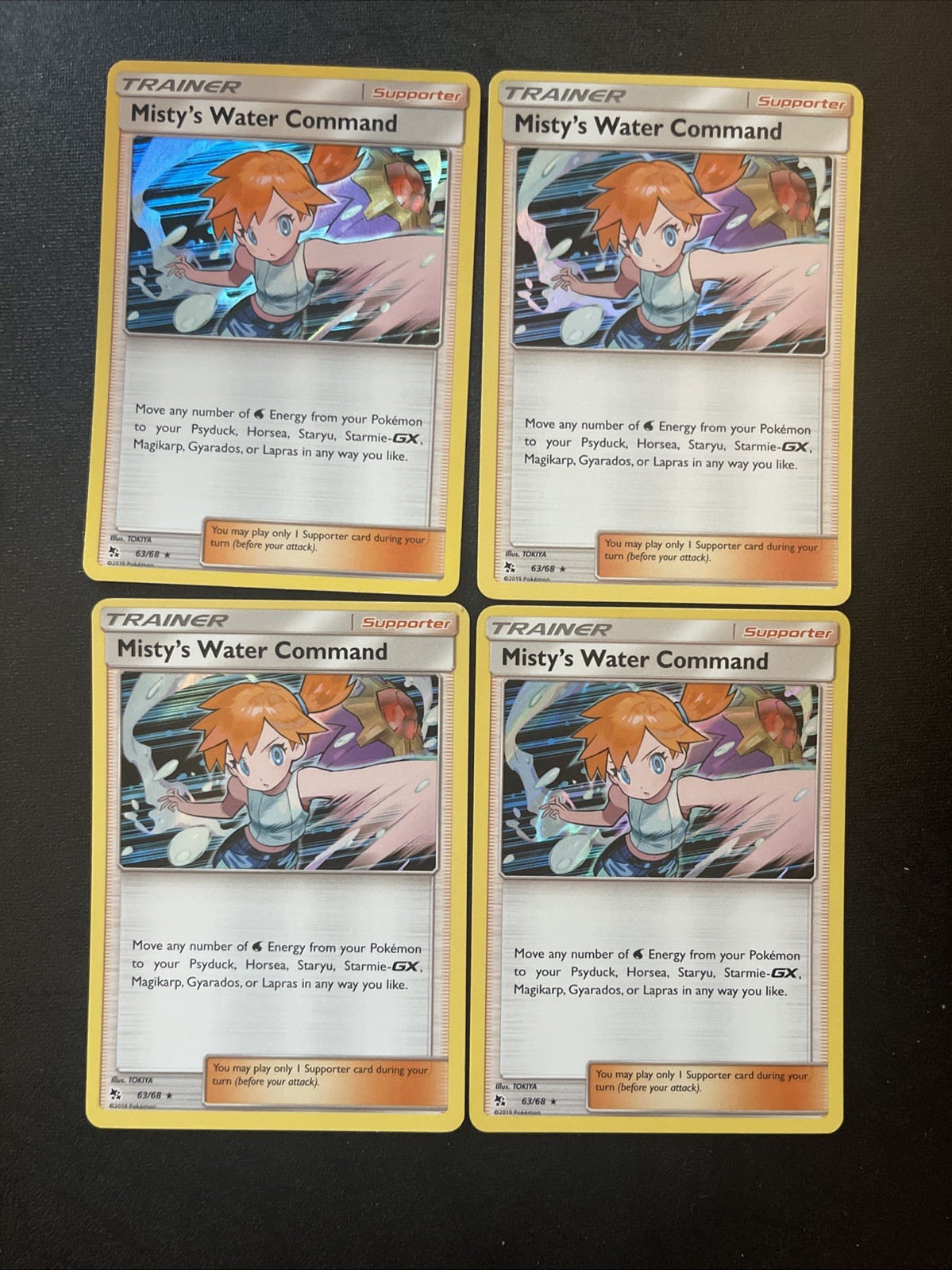 Pokemon Card Hidden Fates Trainer Misty's Water Command Holo 63/68 Lot 4x