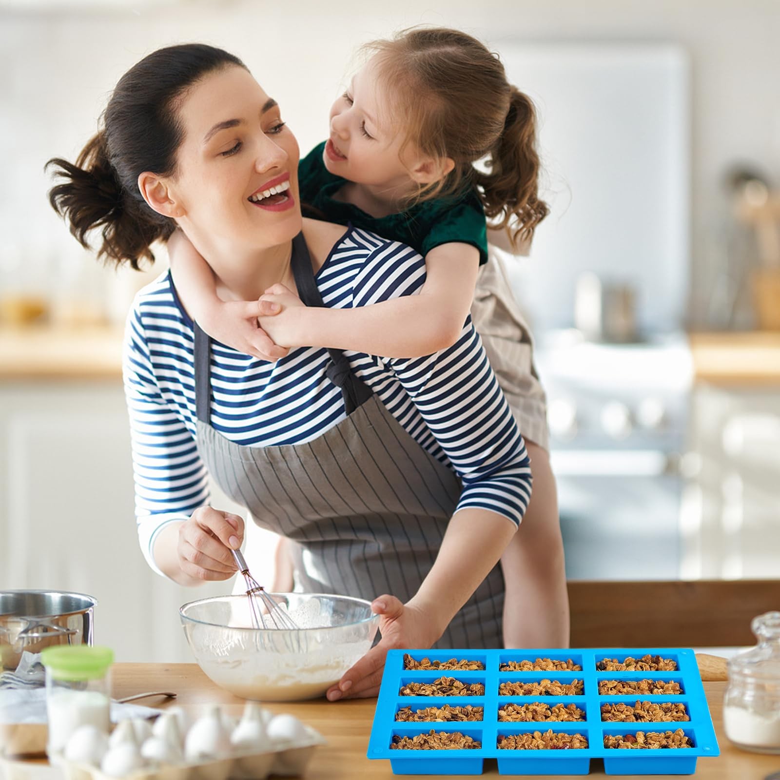 3 PCS Granola Bar Mold, 12 Cavity Rectangle Silicone Bar Mold for Baking Choc...