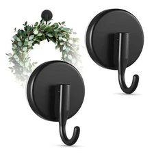  Suction Cup Wreath Hanger, Upgraded Reef Hook for Front 2 Pack Black