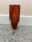 Vtg. Murano Sommerso Art Glass VASE by Alessandro Mandruzzato Red/Orange 7.5"