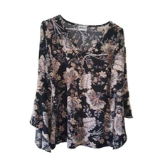 Collections Etc. Floral Long Flutter Sleeve Blouse
