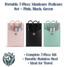 Portable 7-Piece Manicure Pedicure Set   Stainless Steel Nail Clippers, Scissors