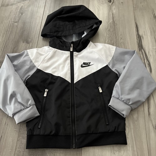 NWOT Toddler Boys Kids Nike Windbreaker Hooded Hood Jacket Black Gray White 3T - Picture 6 of 15