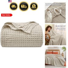Ultra Soft Waffle Weave Blanket Queen Size 90"x 90"- Washed Lightweight Breat...