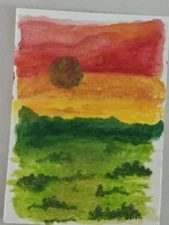 Original Abstract Landscape Distress Crayons 2.5x3.5in Mini Art ACEO/ ATC Card