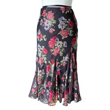 VINTAGE Y2K Lauren Ralph Lauren Floral Chiffon Midi Skirt Womens M Flare Hem