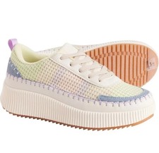 Nicole Miller Brita Woven Mixed-Media Platform Sneakers Beige Mist Women Size 10