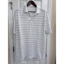 Nike Golf Dri-FIT Polo Shirt XL White Blue Striped Performance Golf Short Sleeve