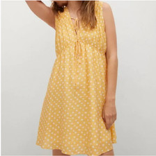 Mango Flowy Printed Dress, NWT, Size XS, Yellow with white polka dots