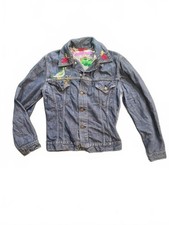 Vintage Embroidered Denim Western Jacket Birds Grapes S