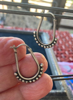 Jane Diaz Sterling Earrings Granulated Pear Shaped Hoops