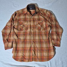 60s 70s Vintage Pendleton Trail Plaid L Large Wool Button Up Flannel Shirt